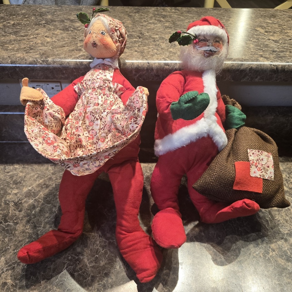 2 Vtg 1971 Annalee Doll Set Christmas‎ Mr. & Mrs. Santa Claus 16" & 18" Tall